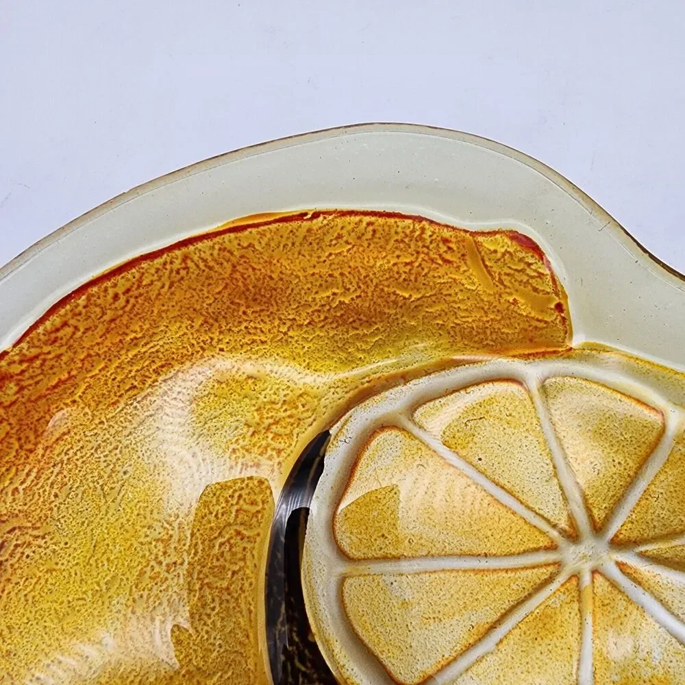 Lemon Embossed Glass Platter Textured Dichroic Tray MCM Retro 9x6.5